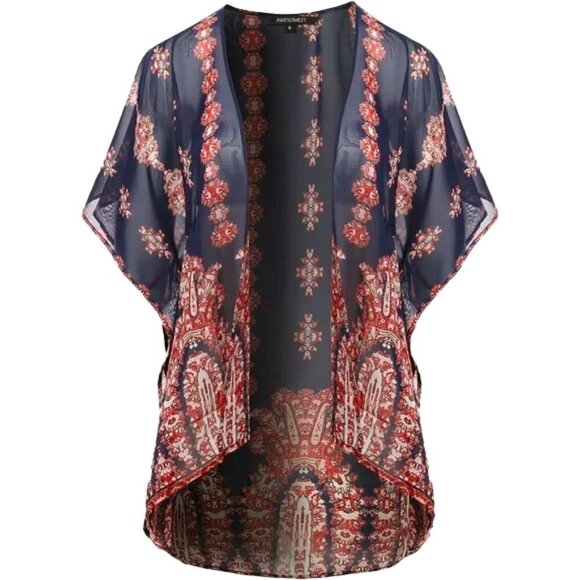 ❤️ 🆕 LOVE TREE Women's Floral Print Chiffon Kimono Style Cardigan MEDIUM - Picture 1 of 3